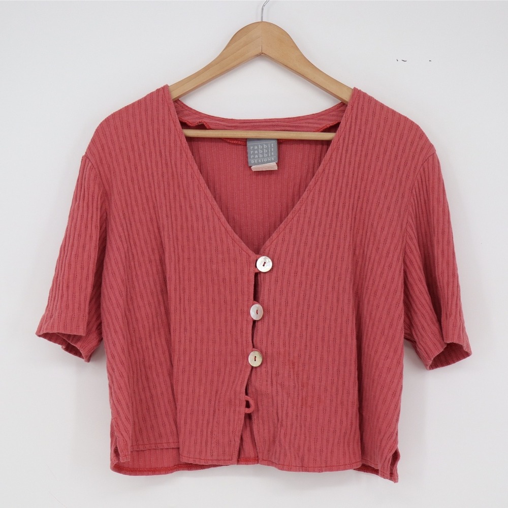 Rabbit Rabbit Rabbit Designs Cardigan Womens 16 Pink Button-Down Good